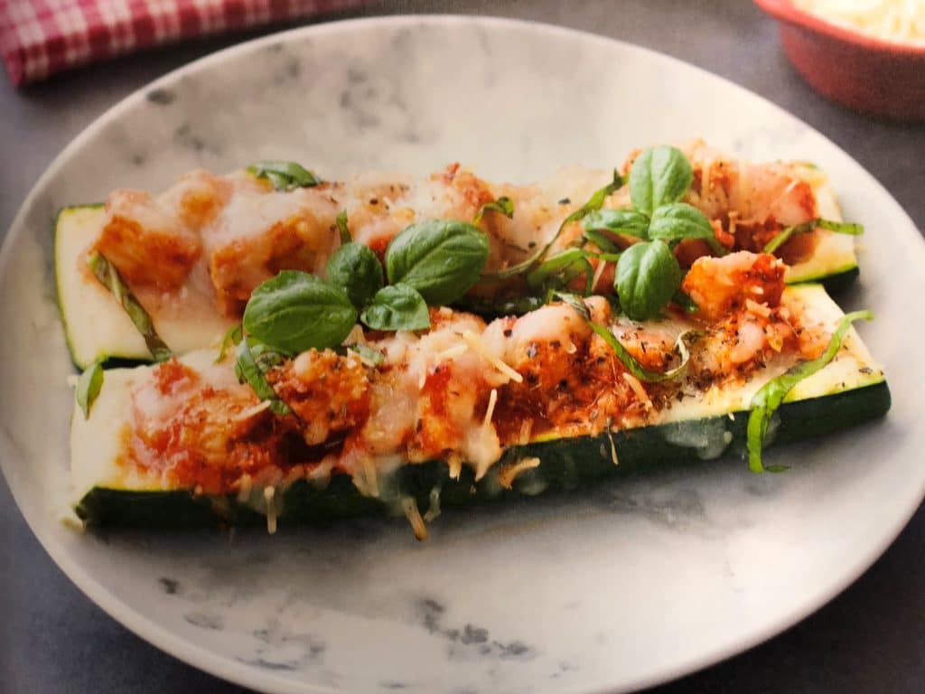 keto chicken parm zucchini boats